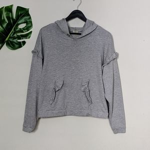 🔴 True Craft gray ruffle trim hoodie size M